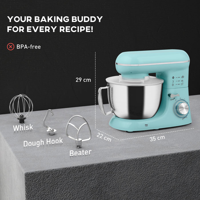 HOMCOM 1300W Kitchen Stand Mixer, with Accessories - Blue