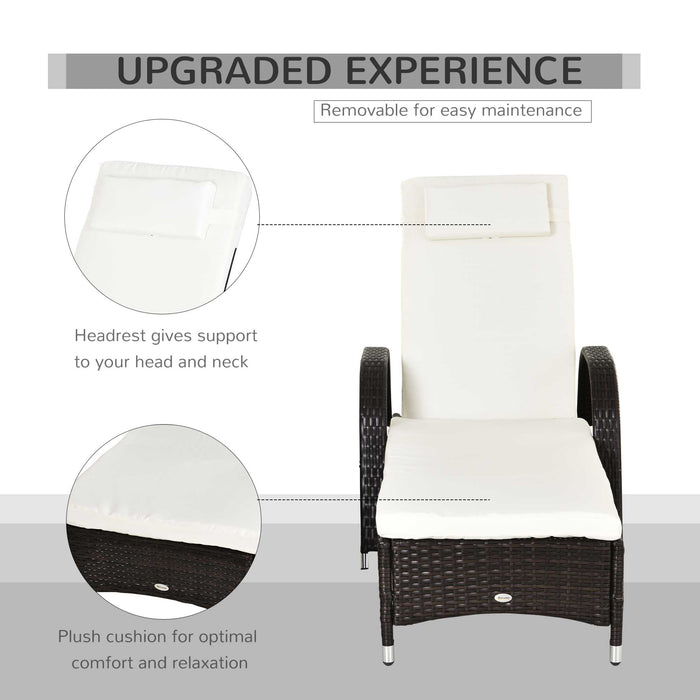 Outsunny 2PC Rattan Sun Lounger Recliner Bed Reclining Chair Patio Garden Outdoor Wicker Weave Adjustable Headrest with Fire Retardant Cushion – Brown