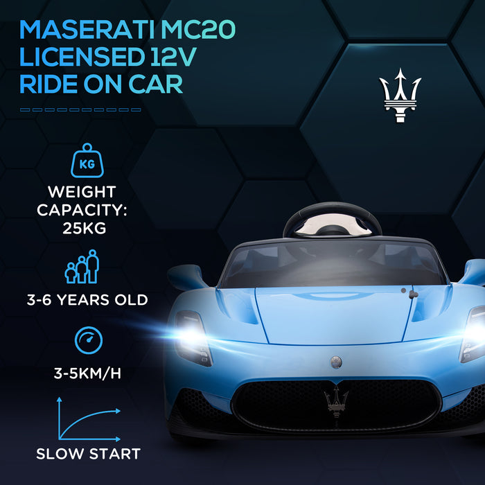 AIYAPLAY Maserati MC20 Licensed 12V Kids Electric Ride on Car with Remote Control, Spring Suspension, Blue | Aosom UK