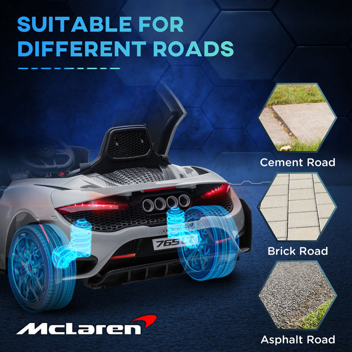 AIYAPLAY McLaren 765LT Licensed 12V Kids Electric Ride on Car with Butterfly Doors Remote Control Training Wheels Grey | Aosom UK