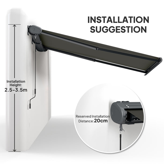Outsunny 4 x 3(m) Full Cassette Electric Awning with Remote Controller, Aluminium Frame DIY Retractable Garden Awning, UPF50+ Sun Shade Canopy for Deck Door Window, Dark Grey