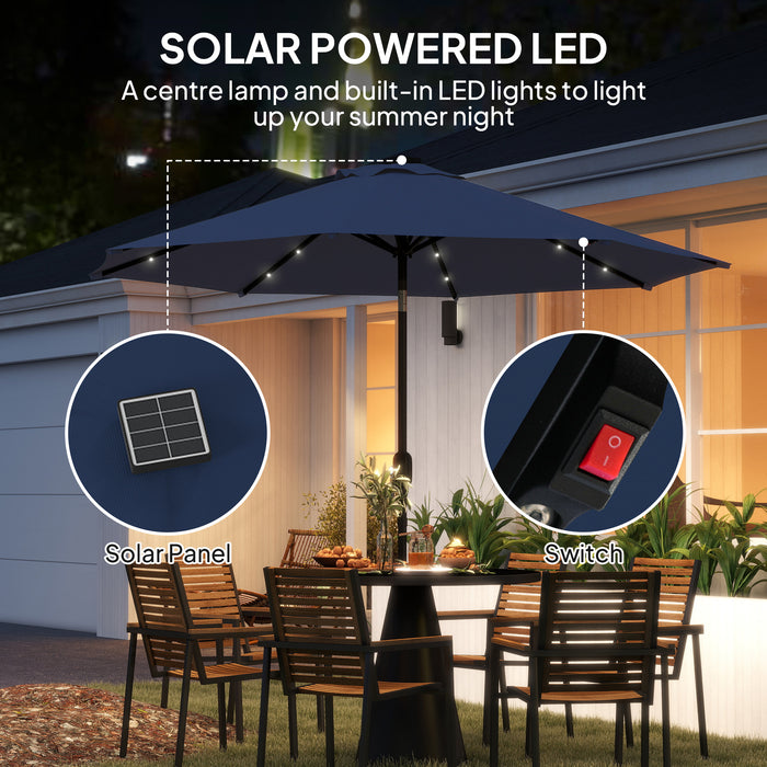 Outsunny 2.7m Outdoor Garden Umbrella with 24 LEDs Lights, Blue