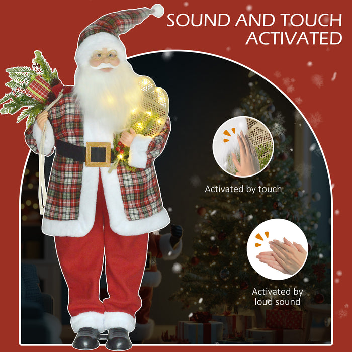 HOMCOM Life Size Animated Santa Claus, 133cm Tall Christmas Decoration with Sound Activated, Light Up Ornament, Laughing Effect and Festive Music for Party | Aosom UK