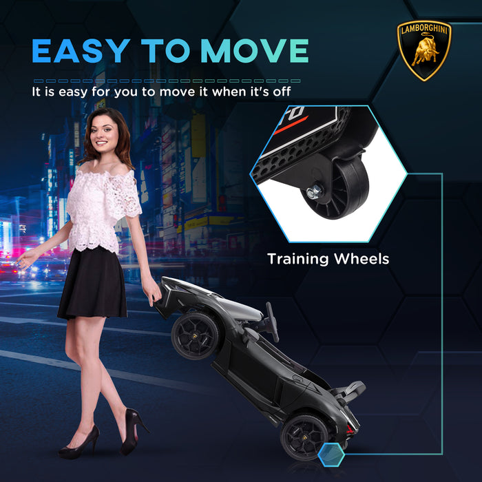 AIYAPLAY Lamborghini Revuelto Licensed 12V Ride on Car w/ Butterfly Doors Training Wheels, Suspension, Remote Control Black | Aosom UK