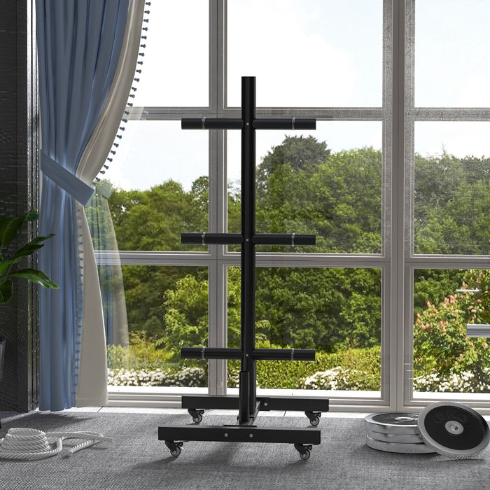 3 Tier Olympic Weight Plate Rack - Heavy-Duty Storage for 2-Inch Plates & Bars with Wheels and Clamps - Ideal for Home Gym Organization