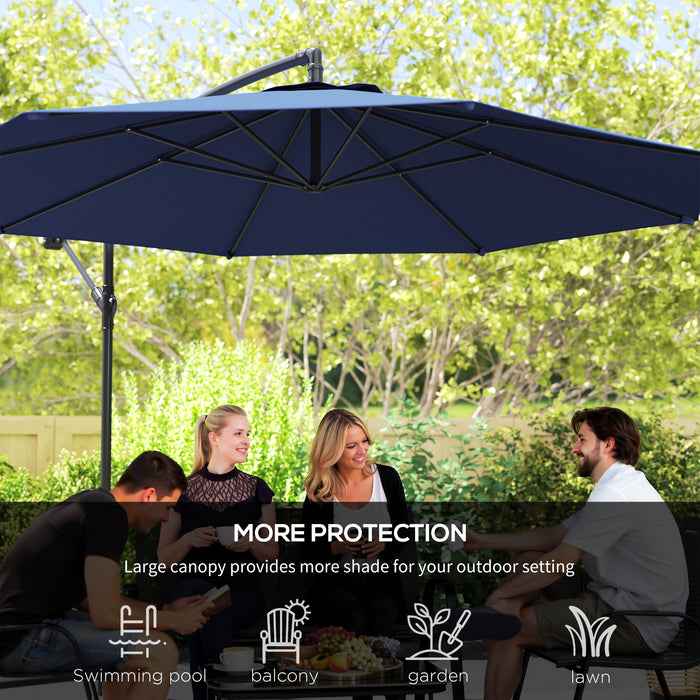 Outsunny 2.45m Overhanging Cantilever Parasol, with Cross Base - Blue