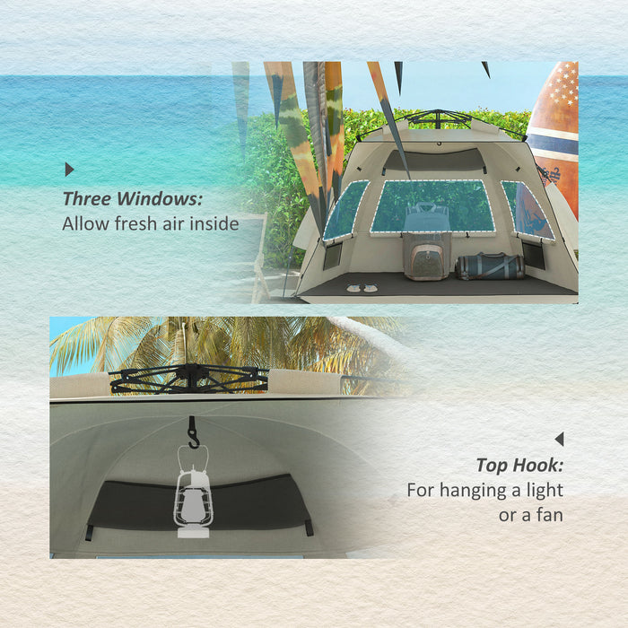 Pop-Up Beach Tent for 2-3 People - UPF 15+ Sun Protection, Extended Floor, Mesh Windows, Sandbag Anchors - Ideal for Sun Shelter and Outdoor Activities