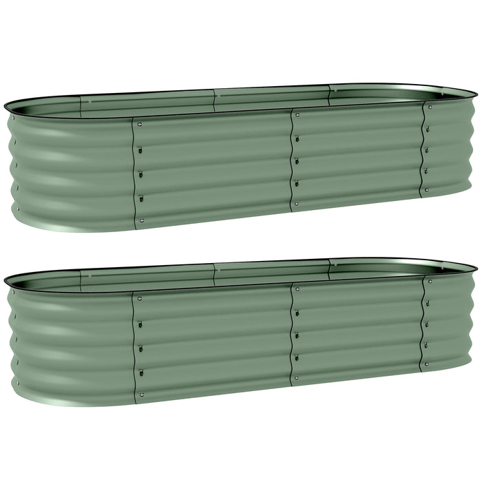 Outsunny Galvanised Raised Garden Bed, Metal Planter Box with Safety Edging, for Flowers, Herbs, Succulents, Pack of 2, Green