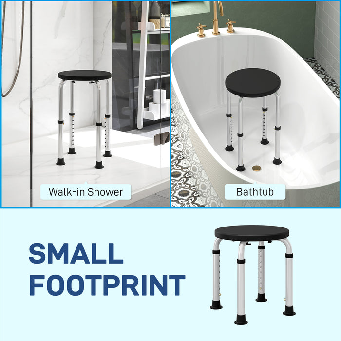 HOMCOM Shower Chair, Height Adjustable Aluminium Shower Stool with Non-Slip Feet for Disabled, Elderly, Black | Aosom UK
