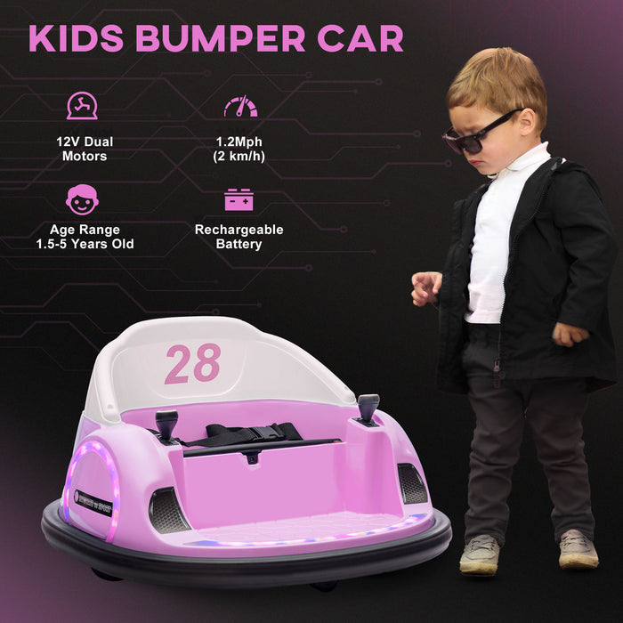 AIYAPLAY 360° Rotation Kids Bumper Car, 12V Waltzer Car with Remote Control, Dual Joysticks, Music Lights - Pink | Aosom UK