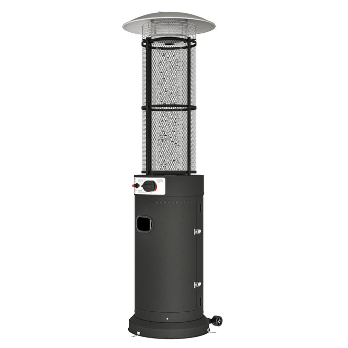 Outsunny 11 KW Freestanding Gas Patio Heater, Adjustable Outdoor Garden Propane Heater with Tip-Over Switch, Wheels, Pulse Ignition, Tank Room with Door, Black