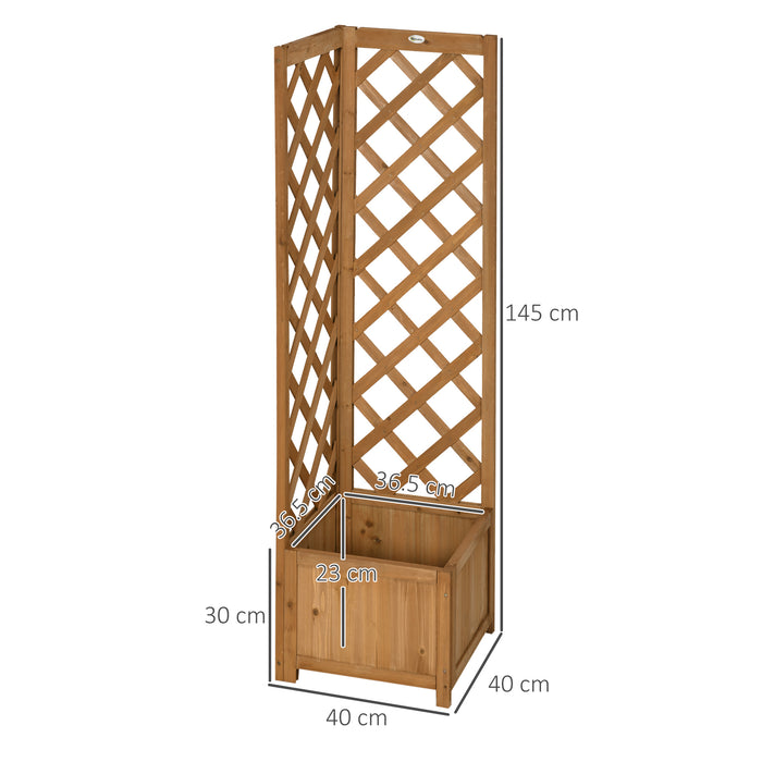 Outsunny Wooden Planter with Corner Trellis, Freestanding Raised Garden Bed with Drainage Bottom, Outdoor Planter Box, Brown