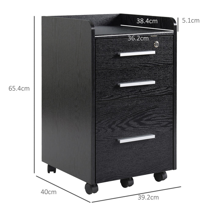 HOMCOM Three-Drawer Lockable Filing Cabinet - Black
