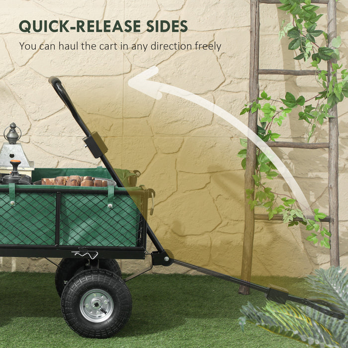 Outsunny 114L Steel Frame Garden Cart Trolley - Green