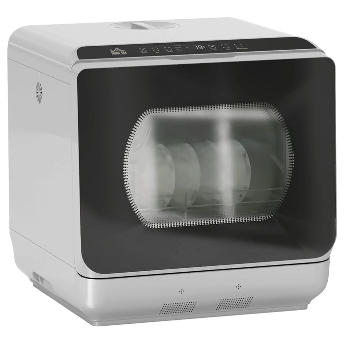 HOMCOM Tabletop Dishwasher, Mini Countertop Dishwasher with 4 Place Settings, 6 Programs, 6L Water Tank, Touch Control, LED Display, Delay Start, Dual Water Supply and Fruit Wash Mode, Silver Tone