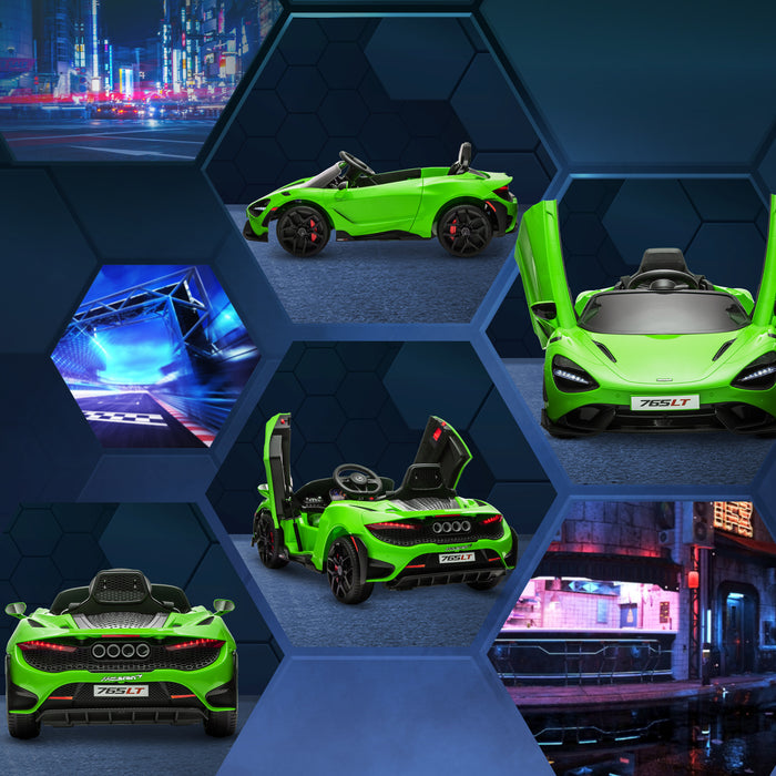 AIYAPLAY McLaren 765LT Licensed 12V Kids Electric Ride on Car with Butterfly Doors Remote Control Training Wheels Green | Aosom UK