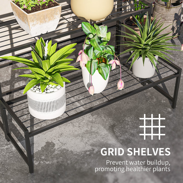 Outsunny 3-Tier Metal Plant Stand, Modern Ladder Shelf Flower Pot Holder for Indoor Outdoor, Display Shelf Rack for Garden Patio Balcony, Black