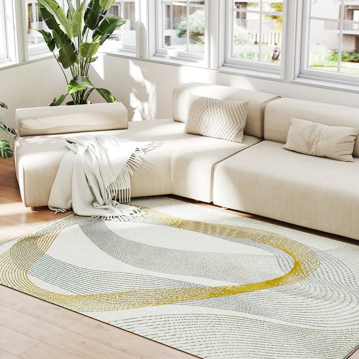 HOMCOM Modern Area Rug, Machine Washable Rug, Allergy-Friendly Floor Carpet for Living Room, Bedroom, Dining Room, Home Office, 170 x 120 cm, Cream White
