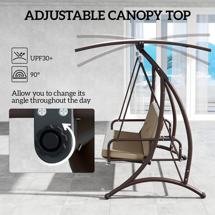 Outsunny 3 Seater Garden Swing Seat Bed, Convertible Swing Chair Bench with UPF30+ Adjustable Canopy, Cushioned Seat and Weather Resistant Steel Frame, Khaki