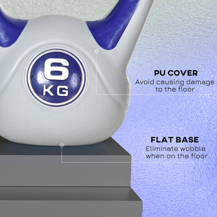 SPORTNOW Kettlebell, 6kg Kettle Bells with Handle for Home Gym Weight Lifting and Strength Training, Purple and Grey