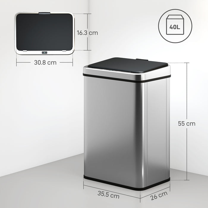 HOMCOM 50L Sensor Bin with Soft-Close Lid, Stainless Steel Automatic Touchless Motion Sensor Kitchen Bin, Silver Tone