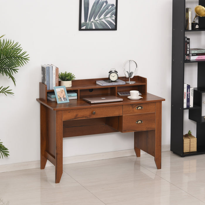 Vintage-Style Workstation Desk - Spacious Table Top with Storage Drawers, Shelves, and Metal Handles - Ideal Computer Desk for Home Office and Study Use