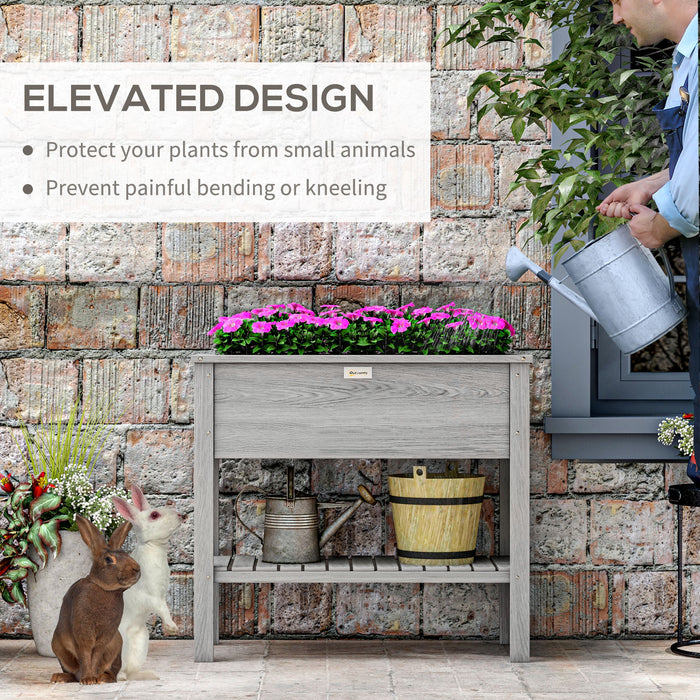 Outsunny Wooden Raised Garden Bed, Elevated Planter Box with Storage Shelf and Drainage Holes, Raised Planter with Legs, Grey