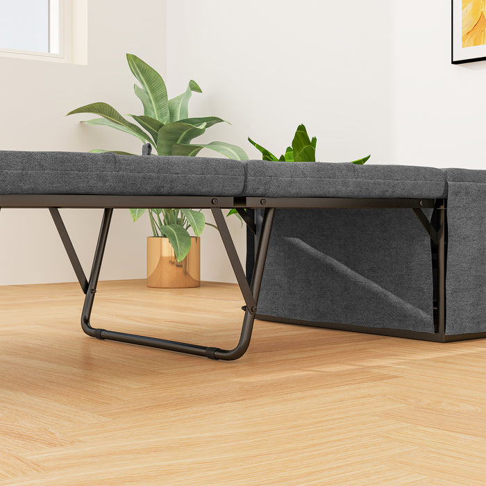 HOMCOM Single Folding Bed with Linen Sponge Mattress and Dust Cover, Foldable Guest Bed with Metal Frame, 69 x 181.5 cm, Grey