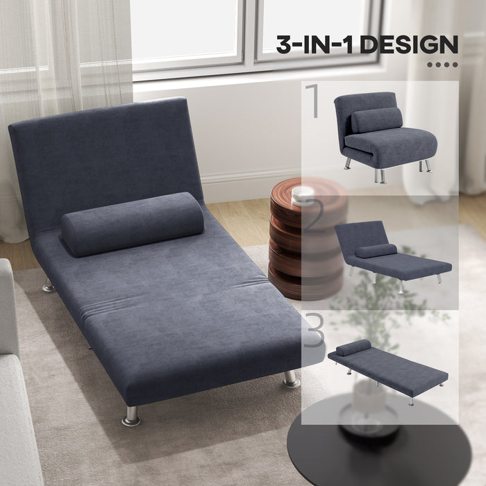 HOMCOM Single Sofa Bed, 1 Person Sleeper Foldable Lounge with Pillow, Charcoal Grey