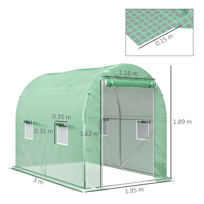 Outsunny 300 x 195cm Walk-In Tunnel Greenhouse - Green | Aosom UK