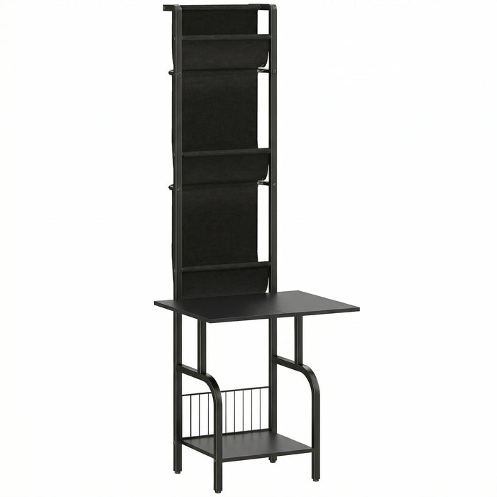 HOMCOM Vinyl Record Player Stand Record Storage with Player Stand Oxford Fabric Pockets Bottom Shelf, Black