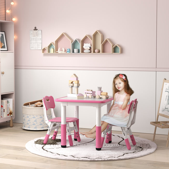 Height Adjustable Kids' Desk Set with 2 Chairs - 3-Piece Children's Activity Table for Playroom and Bedroom - Perfect for Toddlers, Pink