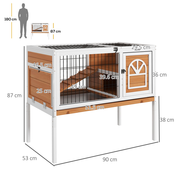 Wooden Rabbit Hutch & Guinea Pig Cage with Easy-Clean Removable Tray - Opens with Hinged Roof for Easy Access - Ideal for Small Pet Owners Seeking Convenient Maintenance
