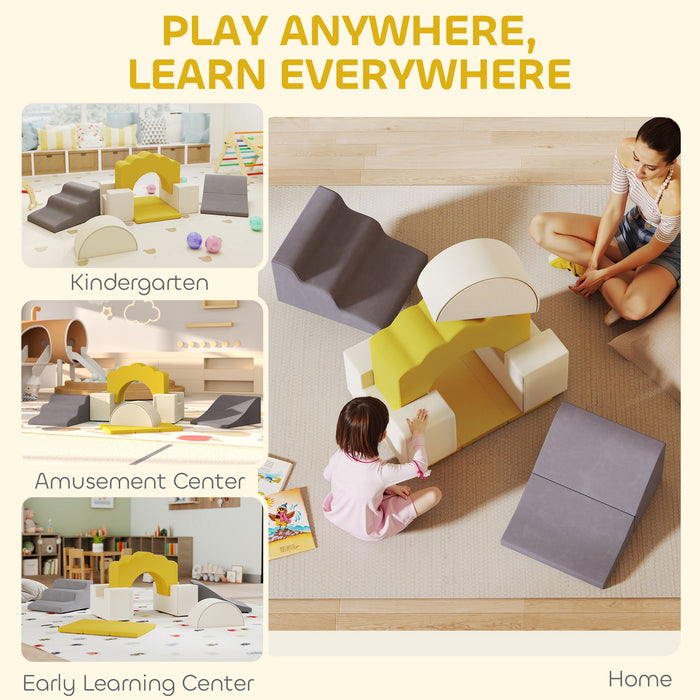 AIYAPLAY 7 Piece Kids Soft Play Set with Detachable Cover, Baby Indoor Climb and Crawl Foam Toy for Toddlers, Yellow