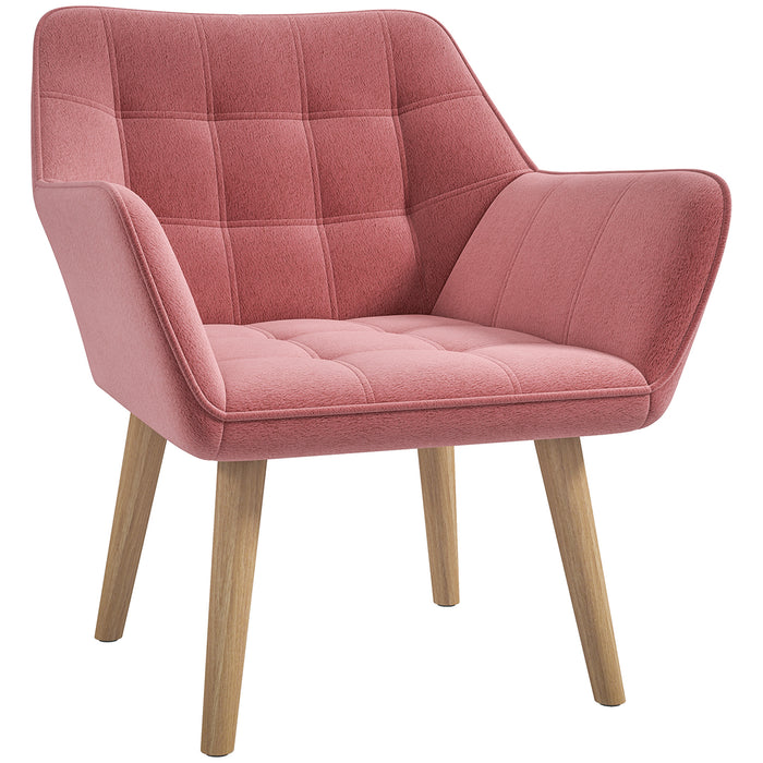 HOMCOM Accent Chair, Arm Chair with Wide Arms, Slanted Back, Thick Padding and Rubber Wooden Legs for Living Room, Pink | Aosom UK