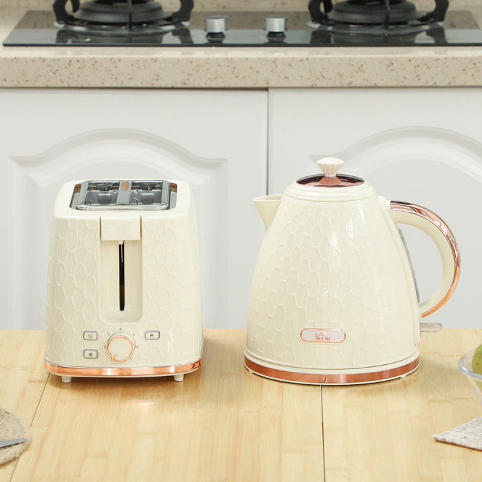 HOMCOM 1.7L 3000W Fast Boil Kettle & 2 Slice Toaster Set, Kettle and Toaster Set with Auto Shut Off, Browning Controls, Beige