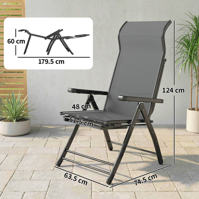 Outsunny Reclining Garden Chairs Set of 2 with High Back, Retractable Footrest, Dark Grey