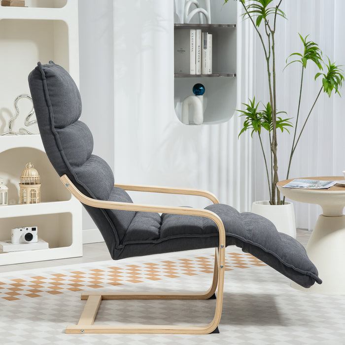 HOMCOM Curved Wooden Accent Chair, with Adjustable Footrest - Drak Grey