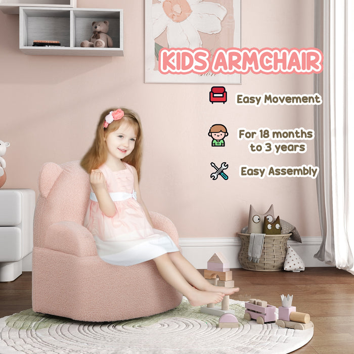 Bear-Themed Kids' Armchair - Comfy Plush Toddler Seat for Bedroom & Playroom - Perfect for Children 18 Months to 3 Years Old, Cute Pink Design