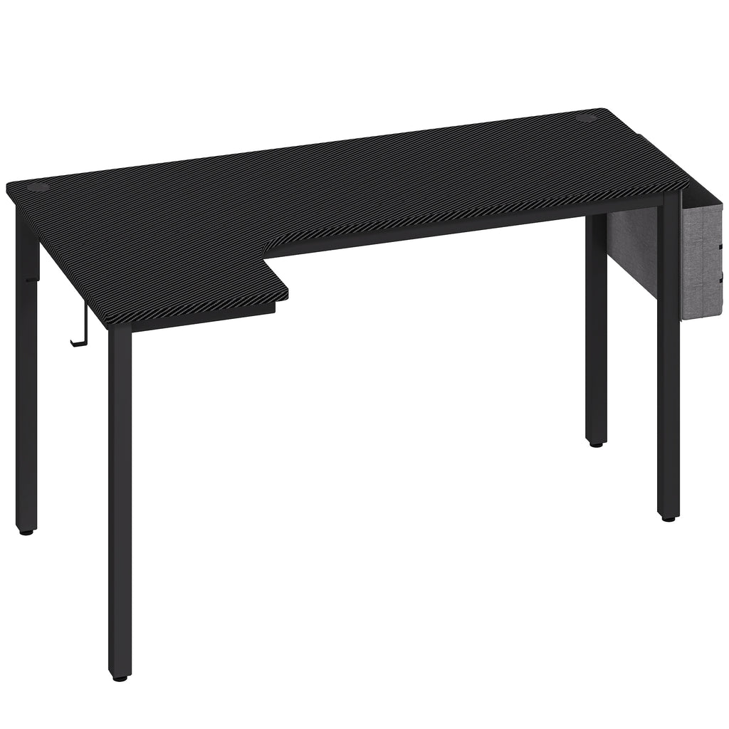 HOMCOM L-Shaped Computer Gaming Desk with Fabric Bag, Hooks and Cable Management, 145 x 81 x 76cm - Black