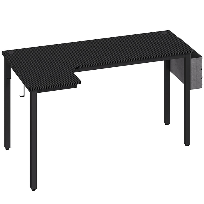 HOMCOM L-Shaped Computer Gaming Desk with Fabric Bag, Hooks and Cable Management, 145 x 81 x 76cm - Black