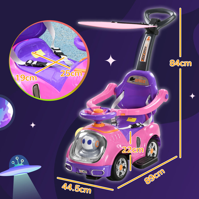 Cartoon Robot 3-in-1 Ride-On Push Car - Foot to Floor Slider with Handle, Light, Music, Horn, Storage Compartment - Perfect for Toddlers and Young Kids