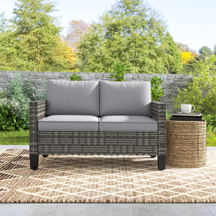 Outsunny Two-Seater Rattan Outdoor Sofa - Dark Grey