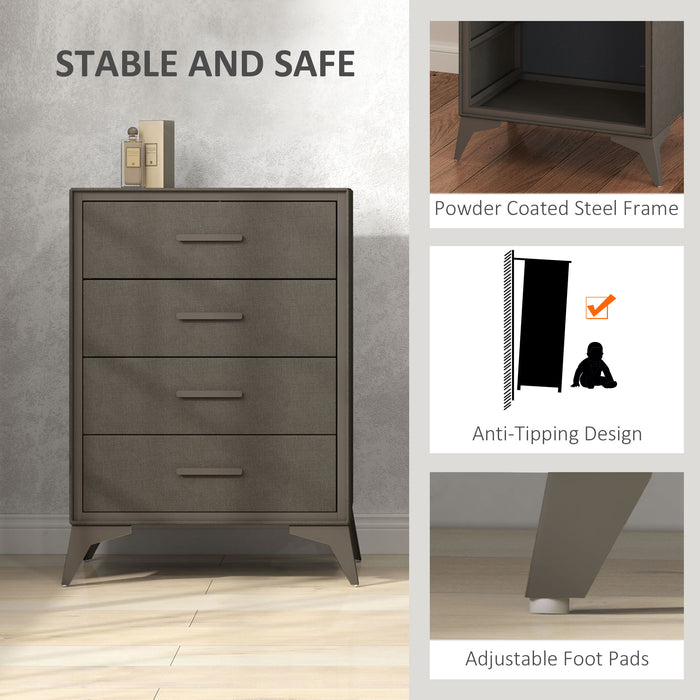 HOMCOM Chest of Drawers, 4 Drawer Fabric Dresser with Steel Frame for Bedroom, Living Room, Easy to Assemble, Brown