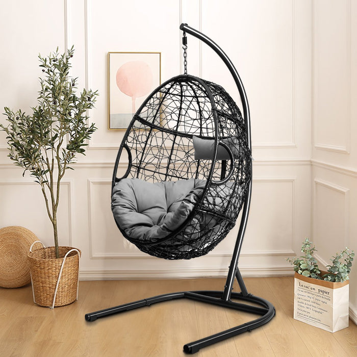 Egg Swing Chair with Stand and Ultraviolet-Resistant Seat Cushion-