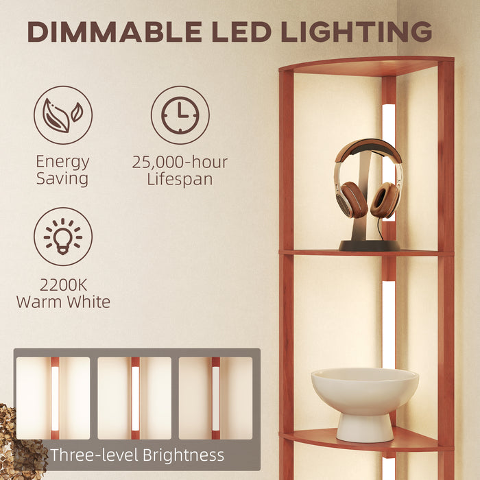 HOMCOM Corner Floor Lamp for Living Room Bedroom with Dimmable Warm White LED Light, Modern Tall Standing Lamp, Brown