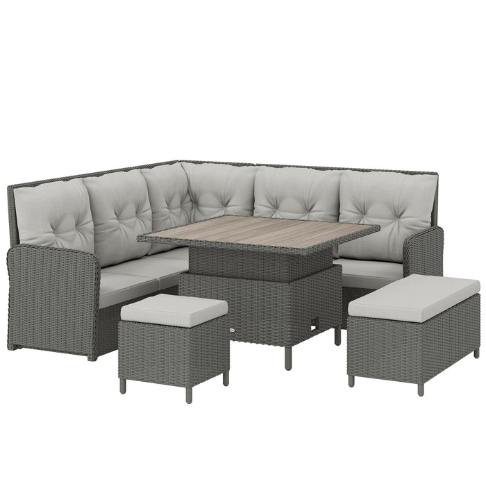 Outsunny 6 Pieces Outdoor PE Rattan Garden Furniture, Patio Wicker Sectional Conversation Corner Sofa