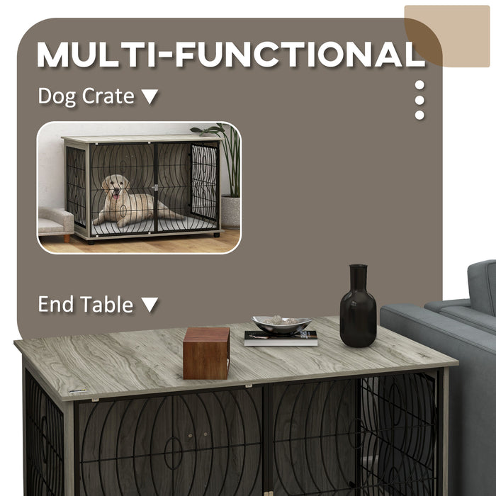 Extra Large Indoor Dog Crate End Table - 44.5" Size with Plush Washable Cushion and Lockable Door - Stylish Furniture for Big Dogs & Home Decor Integration