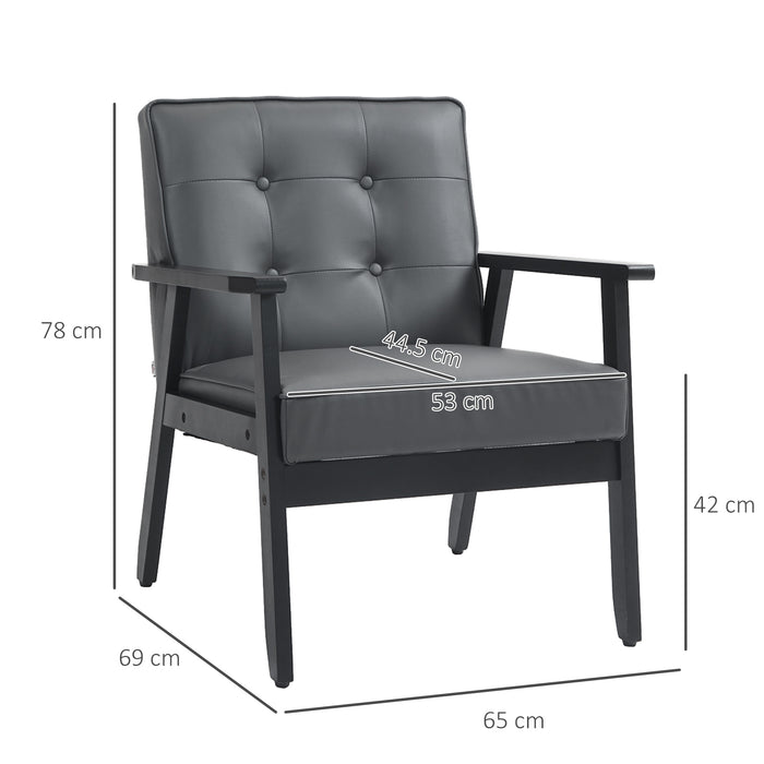 HOMCOM 2 Pieces Armchairs, PU Leather Accent Chairs, Occasional Chairs with Beech Wood Frame for Living Room, Reception, Bedroom, Balcony, Grey