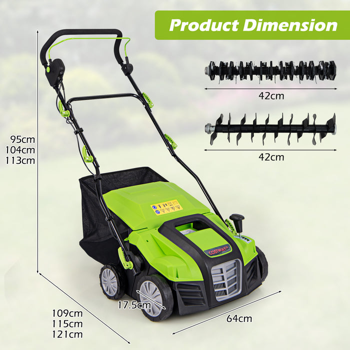 Adjustable Electric Dethatcher and Scarifier Folding Walk-Behind Weeder-
